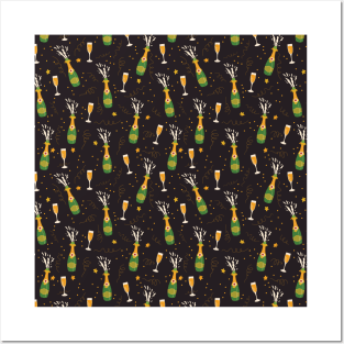 Let's celebrate Champagne bottles and glasses black Posters and Art